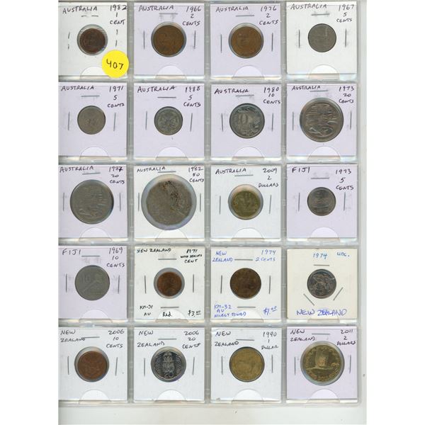 Lot of 20 coins from Australia, Fiji and New Zealand.