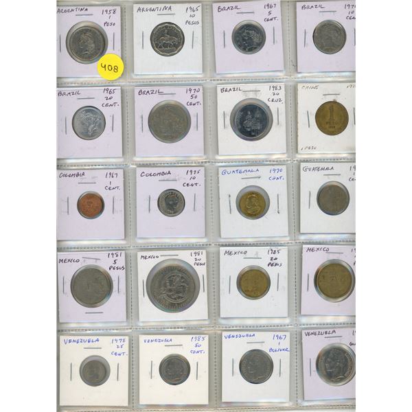 Lot of 20 Latin American coins from Argentina to Venezuela.