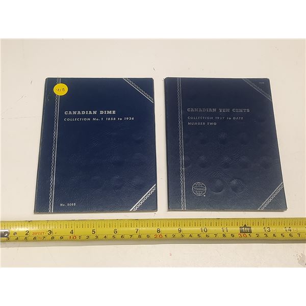 Lot of 2 empty Whitman folders for Canadian 10 Cents: 1858 – 1936 and 1937 – 1996.