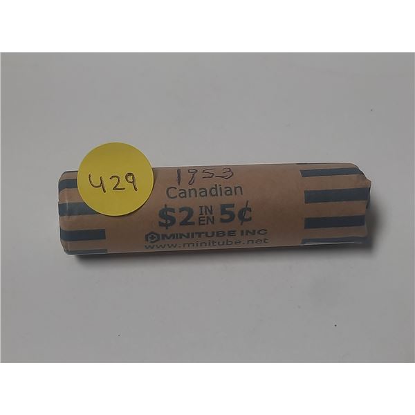 Roll of 40 1953 Canadian Nickel 5 Cents. First issue for Queen Elizabeth.