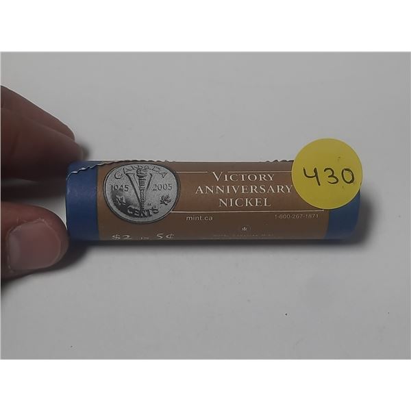 Unopened roll of 40 1945 – 2005 Allied Victory Special Edition 5 Cents. V For Victory.