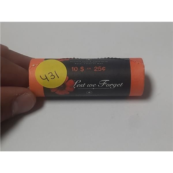 Unopened roll of 40 2004P Red Colourized Poppy Special Edition 25 Cents. Lest We Forget.