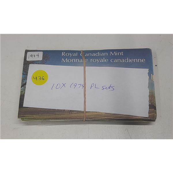 Lot of 10 1974 Proof Like sets, 6 with COA and envelopes, and 4 without. 1974 is the 100th Anniversa
