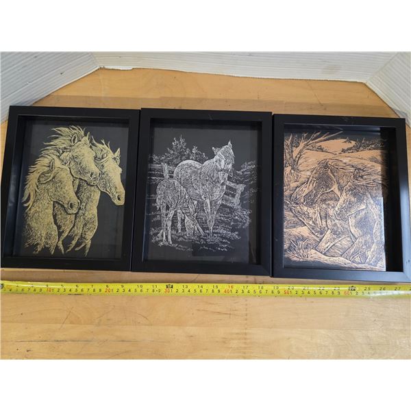 3 pictures of horses