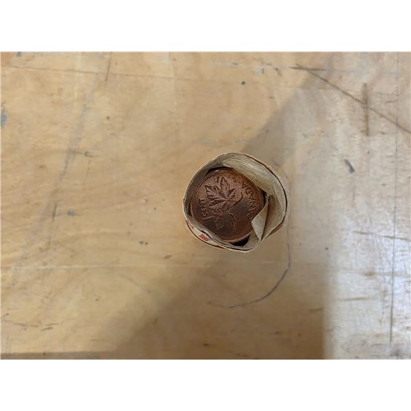 Roll of canadian pennies- various years