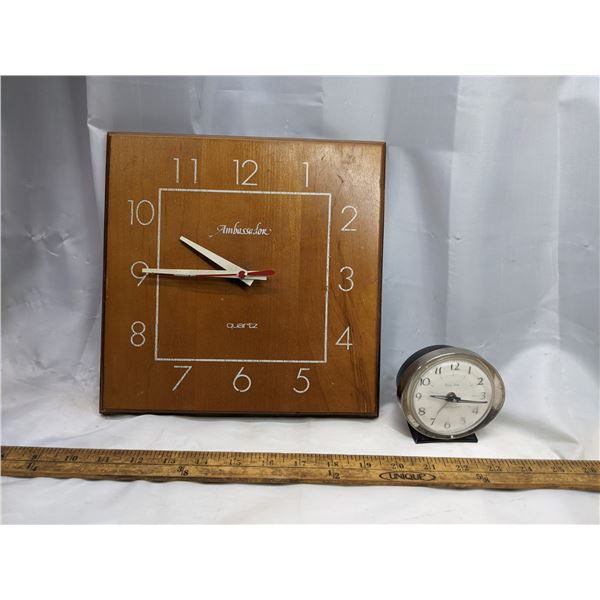 wall clock and Baby Ben alarm clock