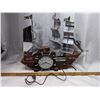 Image 1 : model ship clock with loghts - working, 19" long, 16" tall