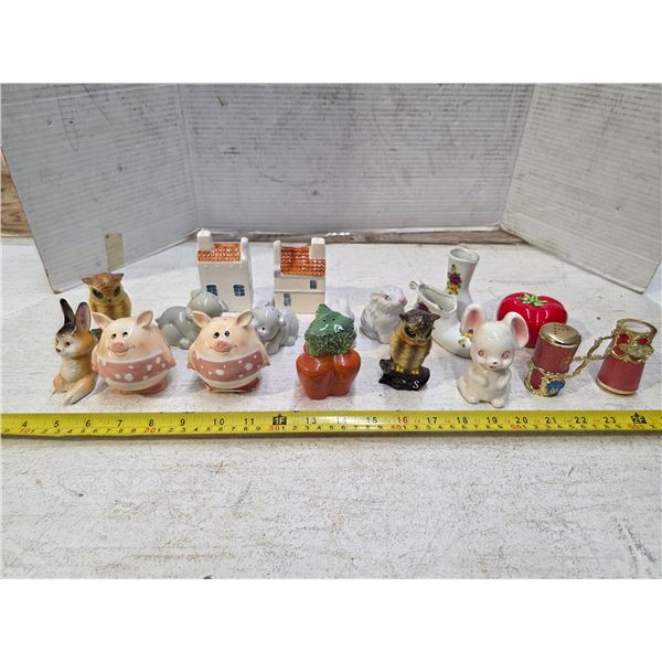 Salt and pepper shaker with misc figures
