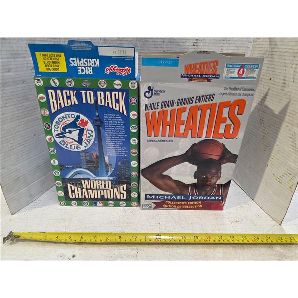 2 empty cereal boxes micheal jordan- 1993 blue days world series