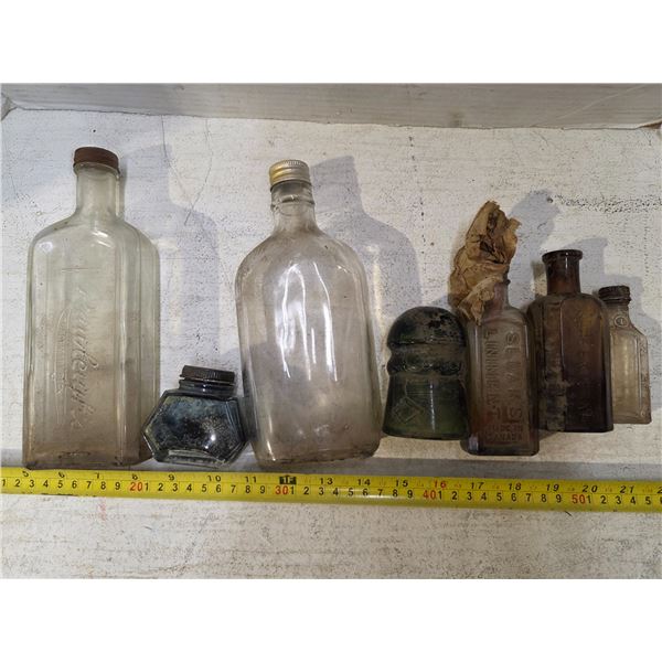 Lot of glass bottles, ink bottles, insulator, and medicine bottles