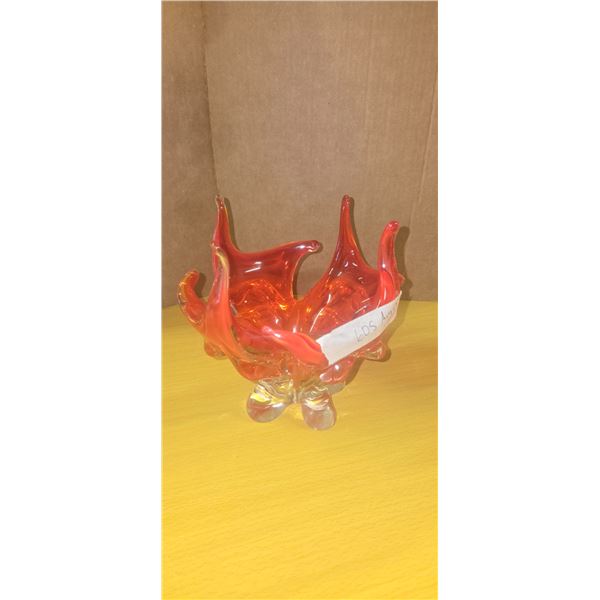Orange art glass console bowl