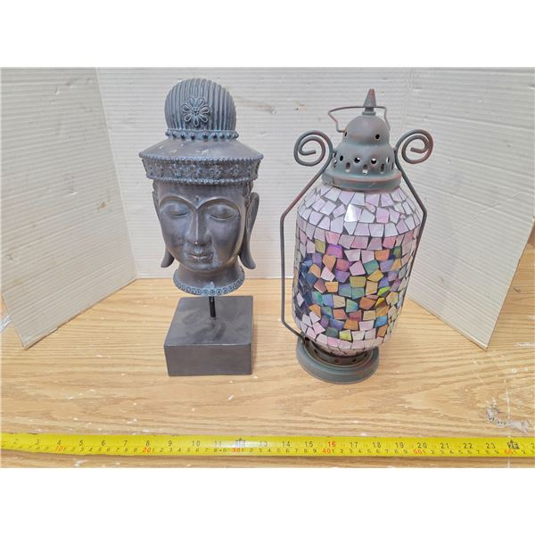 Garden statue and decorative lantern