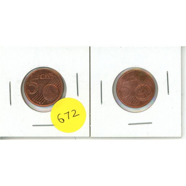 2002 Portuguese and 2001 Netharlnds 5 Cent Euro Coins.
