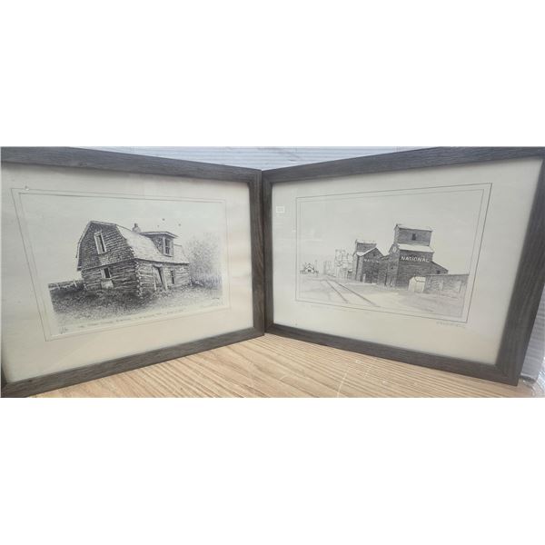 2 prints in frames signed - sk artist
