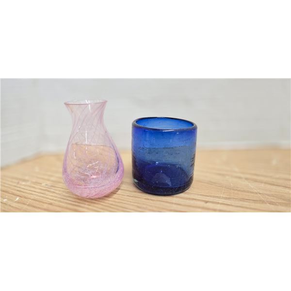 2 Blown Glasses Blue\Pink each