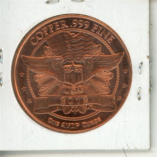 Copper .999 fine-USA 2012 one AVDP ounce