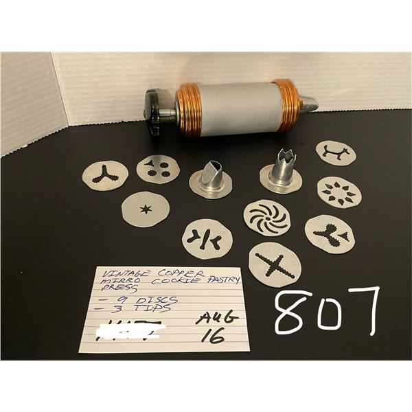 Vintage Copper Mirro cookie pastry press - 9 discs, 3 tips