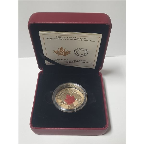 2017 $20 fine silver coin majestic maple leaves with drusy stone