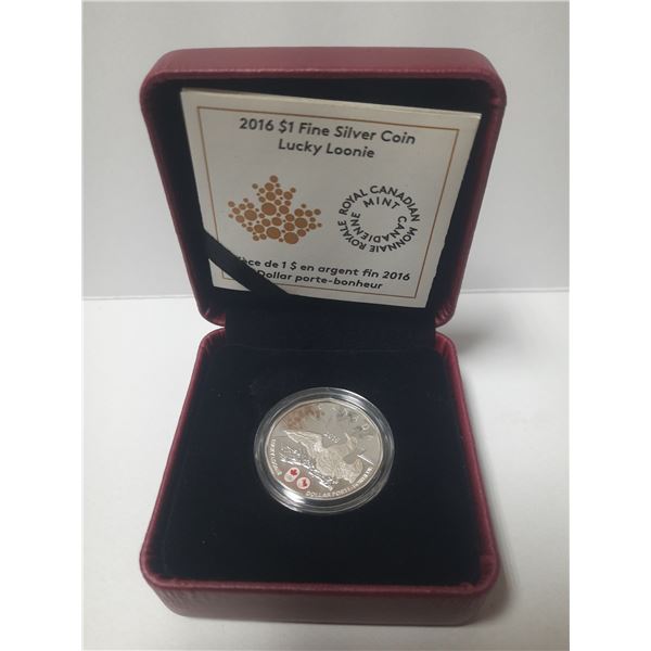 2016 $1 fine silver coin- lucky loonie (99.99% pure)