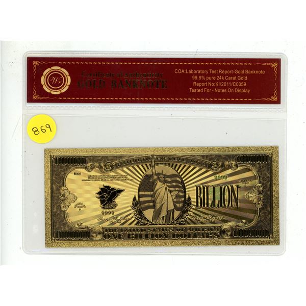 Gold foil banknote -99.9% pure 24kt gold - with COA
