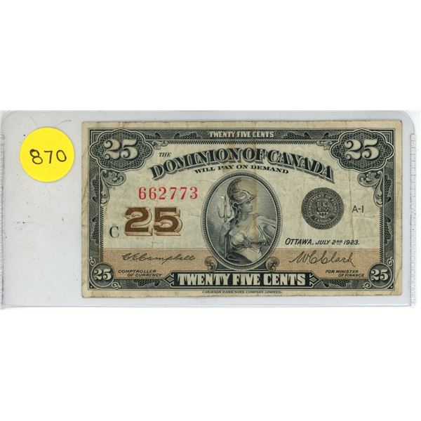1923 dominion of Canada shinplaster