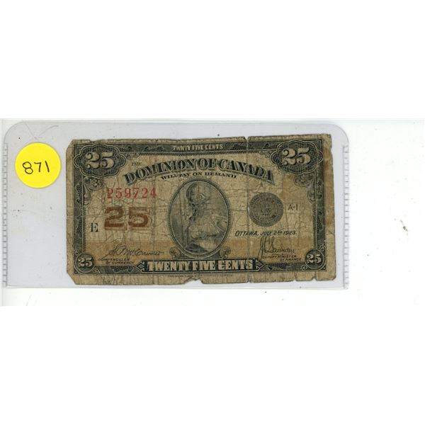 1923 dominion of Canada shinplaster