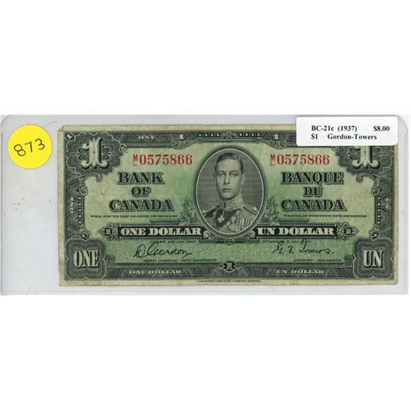 1937 bank of Canada $1 bill- M/L0575866