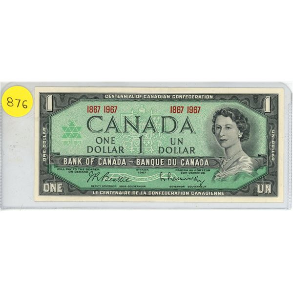 1867 1967 Canadian $1 bill