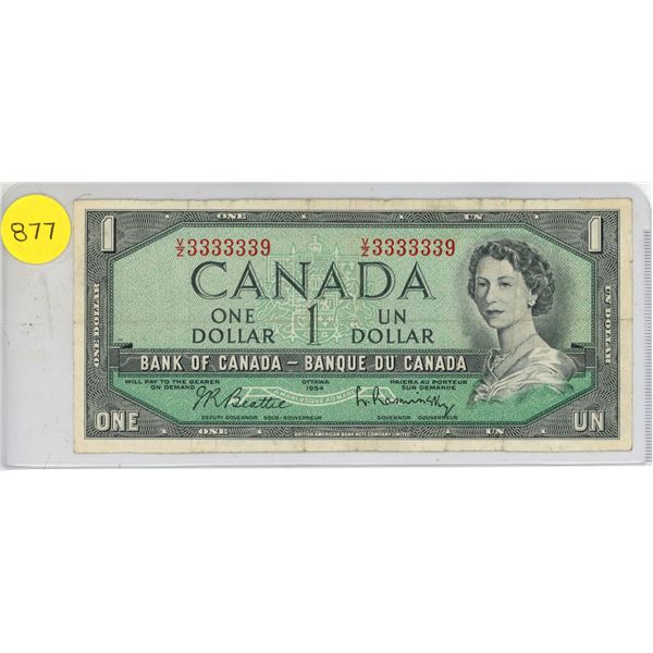 1954 Canadian $1 bill- V/Z3333339