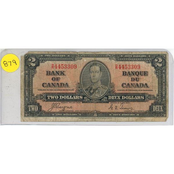 1937 Canadian $2 bill- D/R4453309
