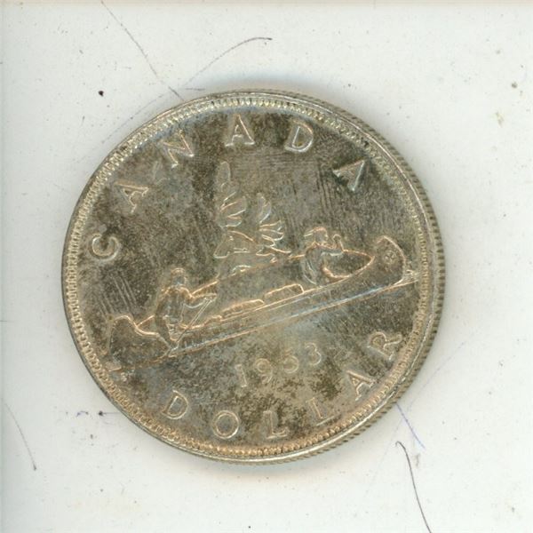 1953 wire edge, no shoulder strap Canada silver dollar