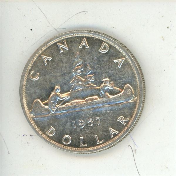 1957-one water line Canadian silver dollar
