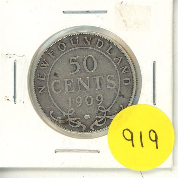 1909 new found land 50 cents silver coin