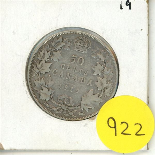 1919 Canadian silver 50 cents