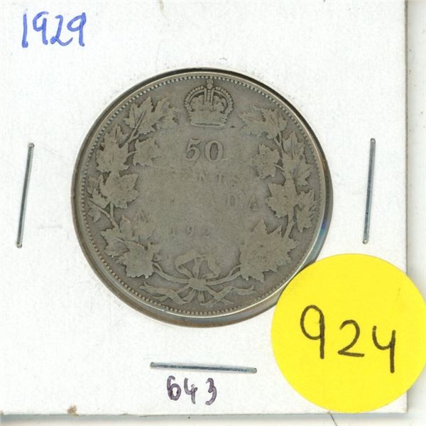 1929 Canadian silver 50 cents