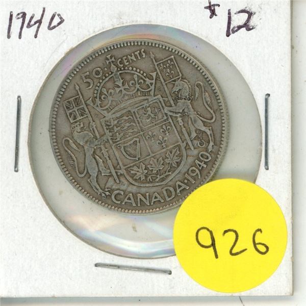1940 Canadian silver 50 cents