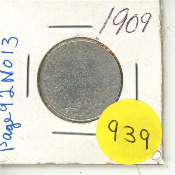 1909 Canadian silver 25 cents
