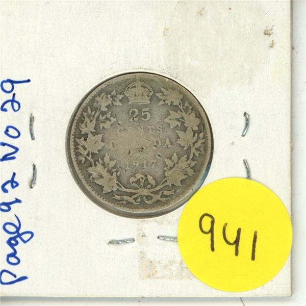 1917 Canadian silver 25 cents