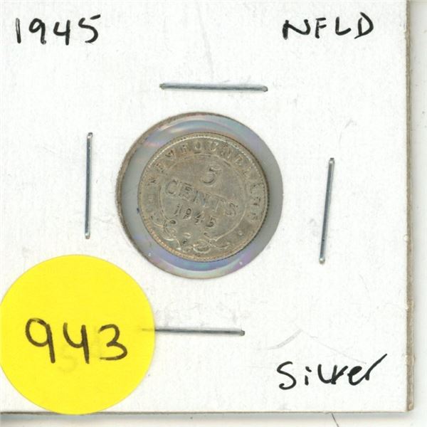 1945 new foundland silver 5 cents coin