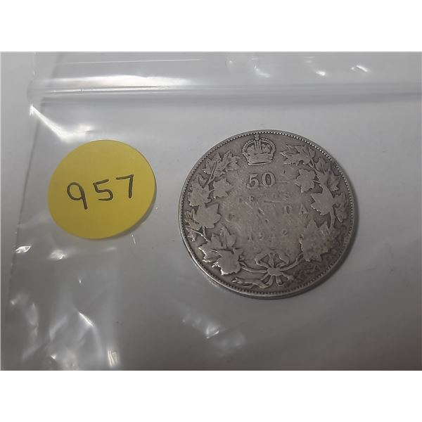 1912 Canadian silver 50 cents coin