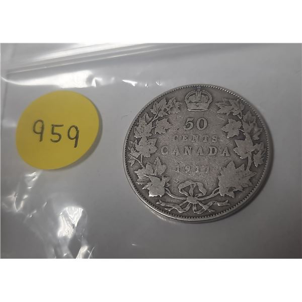 1911 Canadian silver 50 cents coin