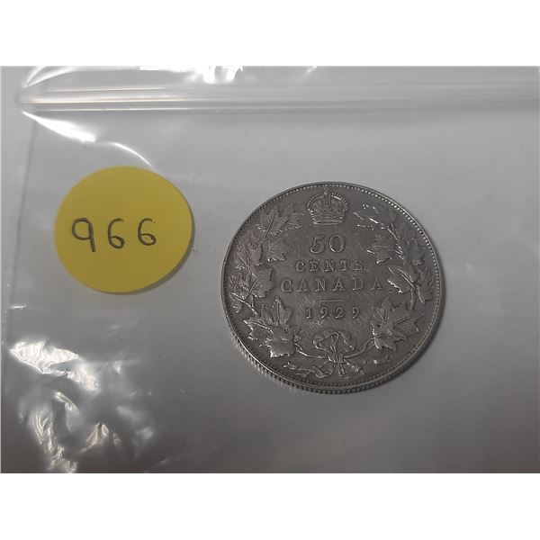 1929 Canadian silver 50 cents coin
