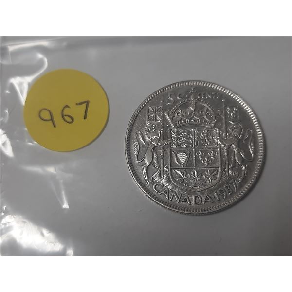 1937 Canadian silver 50 cents coin