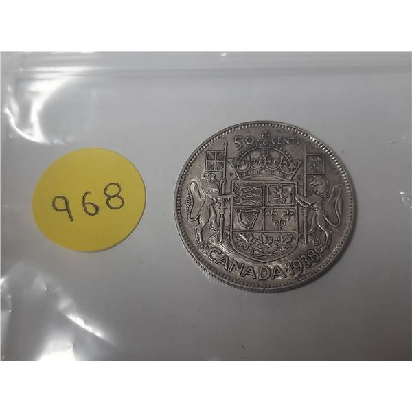 1939 Canadian silver 50 cent coin