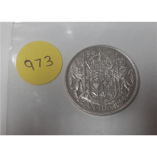 1944 Canadian silver 50 cents coin