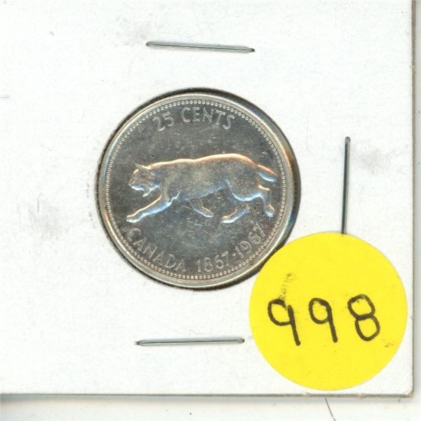 1967 Canada silver 25 cents coin