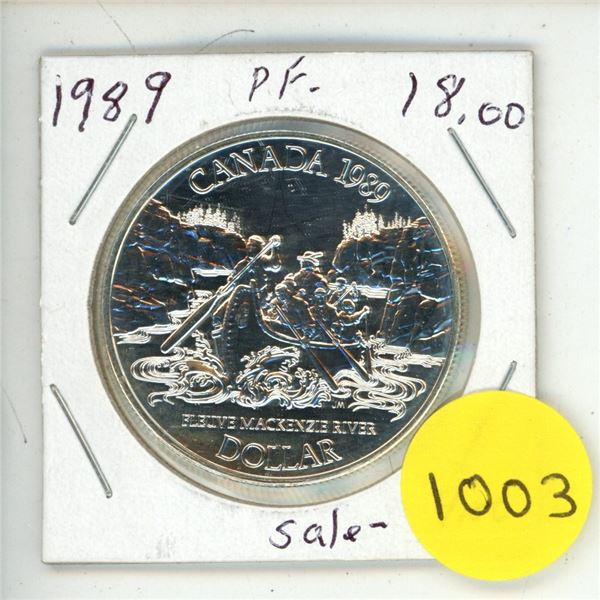 1989 Canadian proof silver dollar-mackenzie river bicentennial