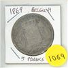 Image 1 : 1869 belgian 5 frances silver coin-king leopold II.