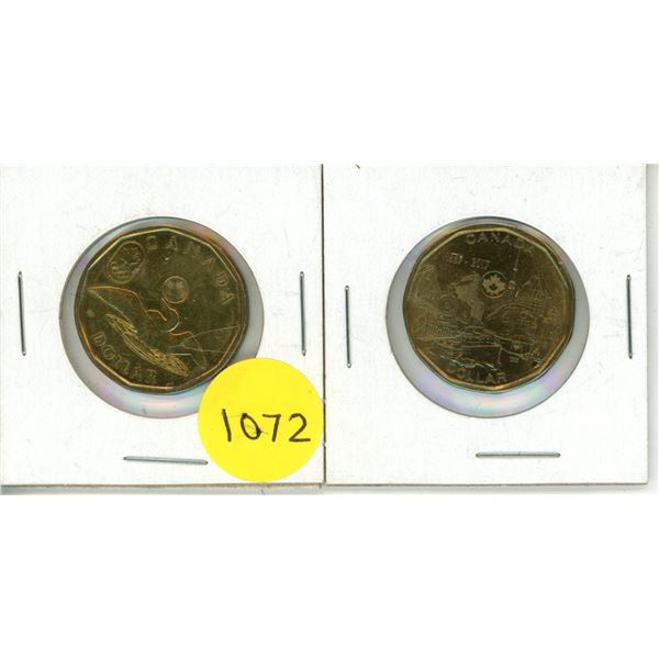 2012 canadian "lucky loonie" and 2017 canadian "connecting a nation" proof like dollars