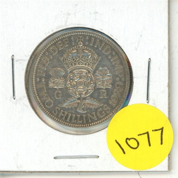 1939 british two shilling-silver 50%